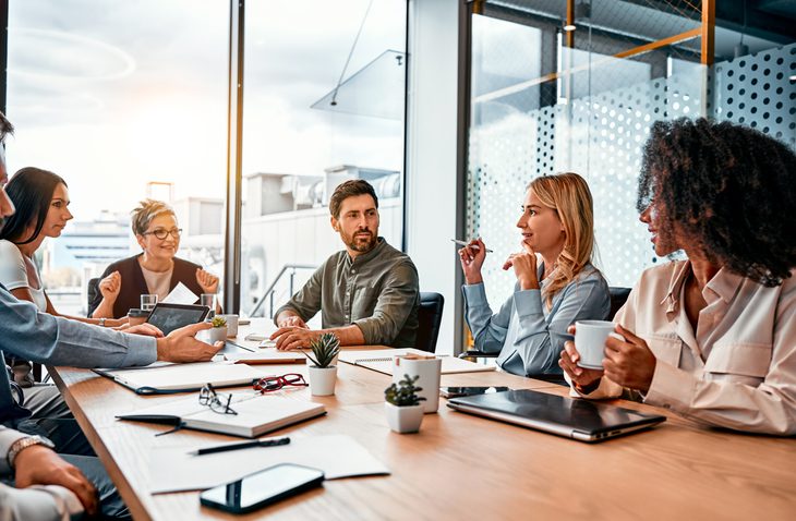 Office team engaged in a meeting.